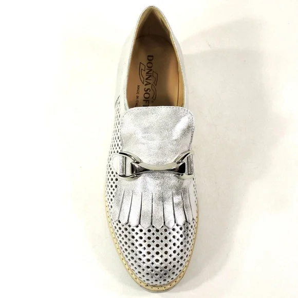DONNA SOFT 🇮🇹WOMEN'S SILVER SOFT LEATHER COMFORT SUMMER LOAFERS - Picture 6 of 8